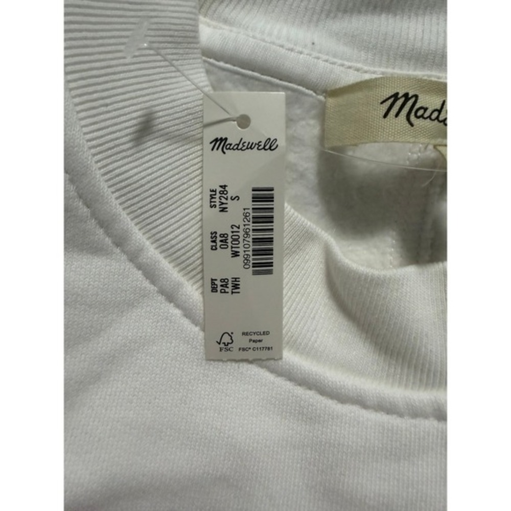 Madewell Crewneck Varsity Sweatshirt White Light Blue Stripe Fleece Knit S - Picture 10 of 11